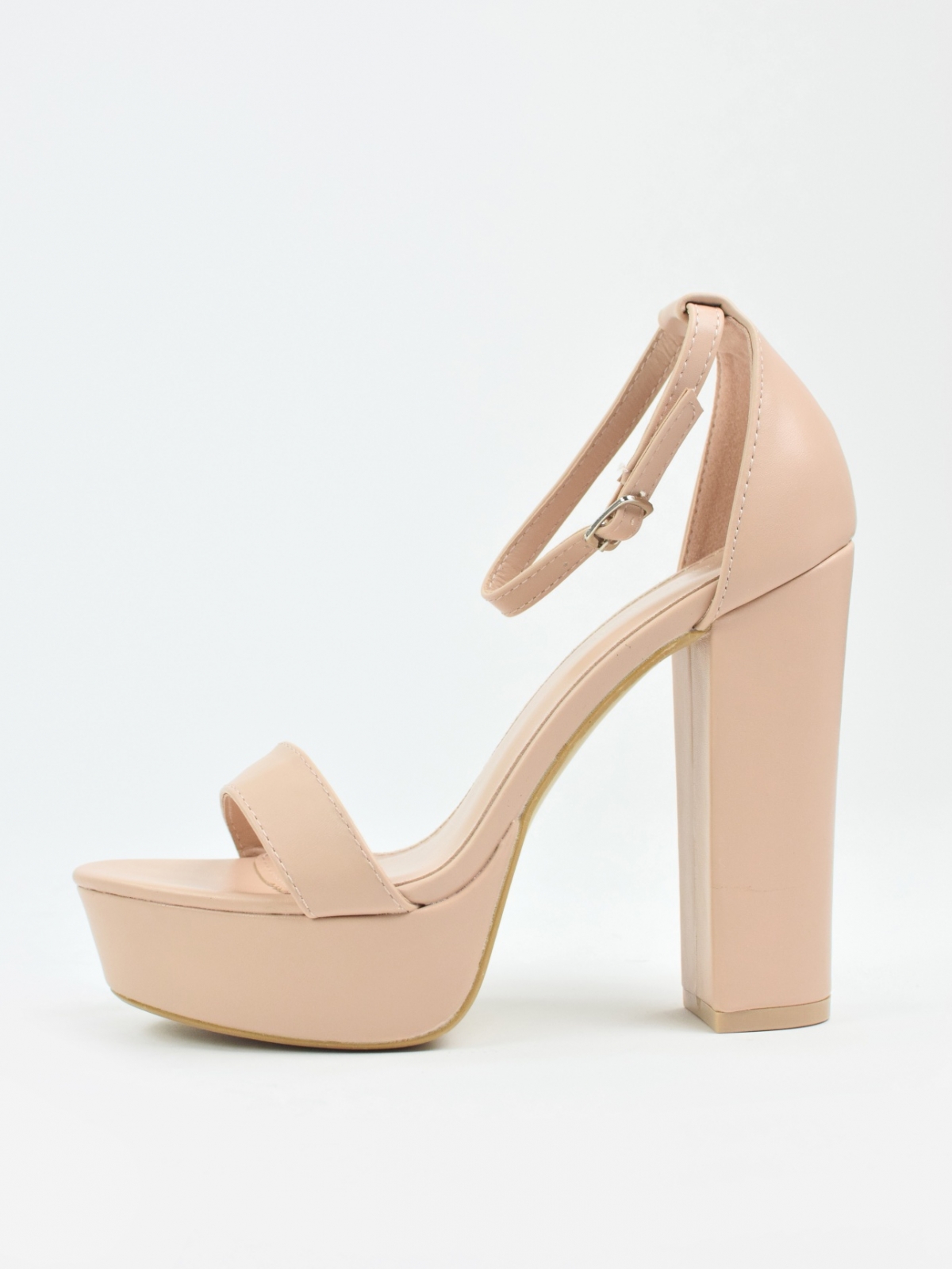 Stylish high heeled sandals with stable thick heel in beige