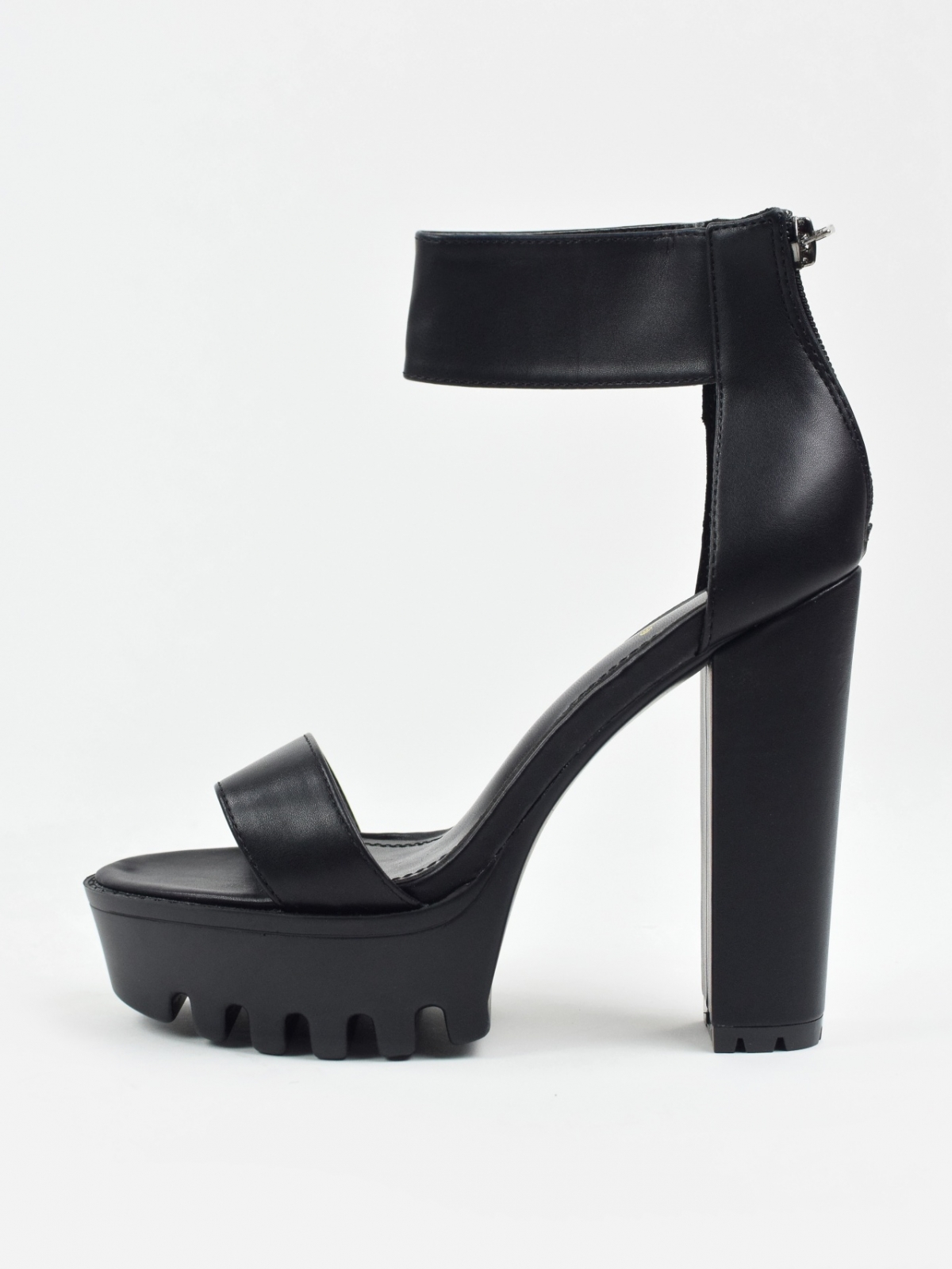 Exclusive design high heeled sandals with stable thick heel in black