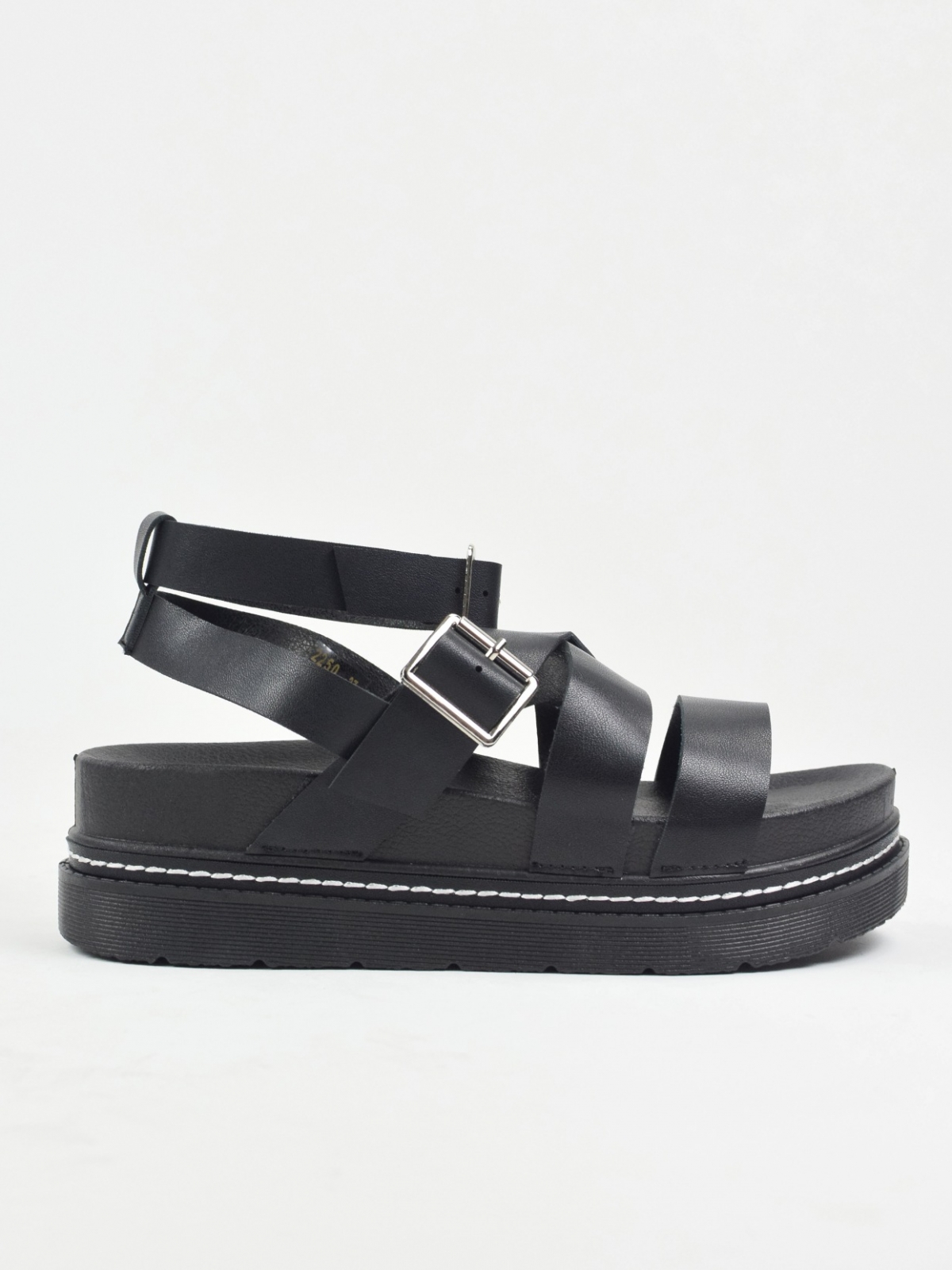 Adjustable sandals with medium platform in black