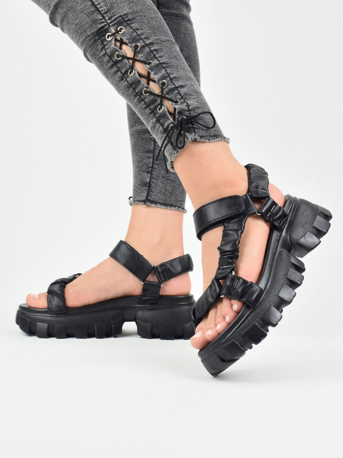 Modern design sandals with thick sole in black