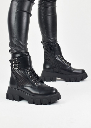 Women's ankle boots with straps in black