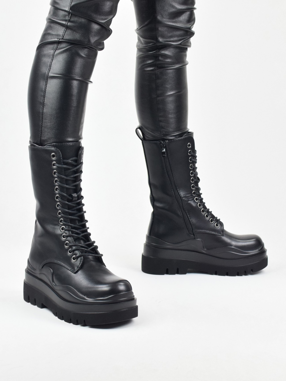 Exclusive design ankle boots with lace up & zipper inside in black