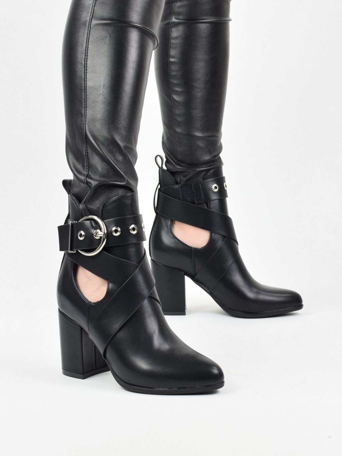Exclusive design ankle boots in semi matte black