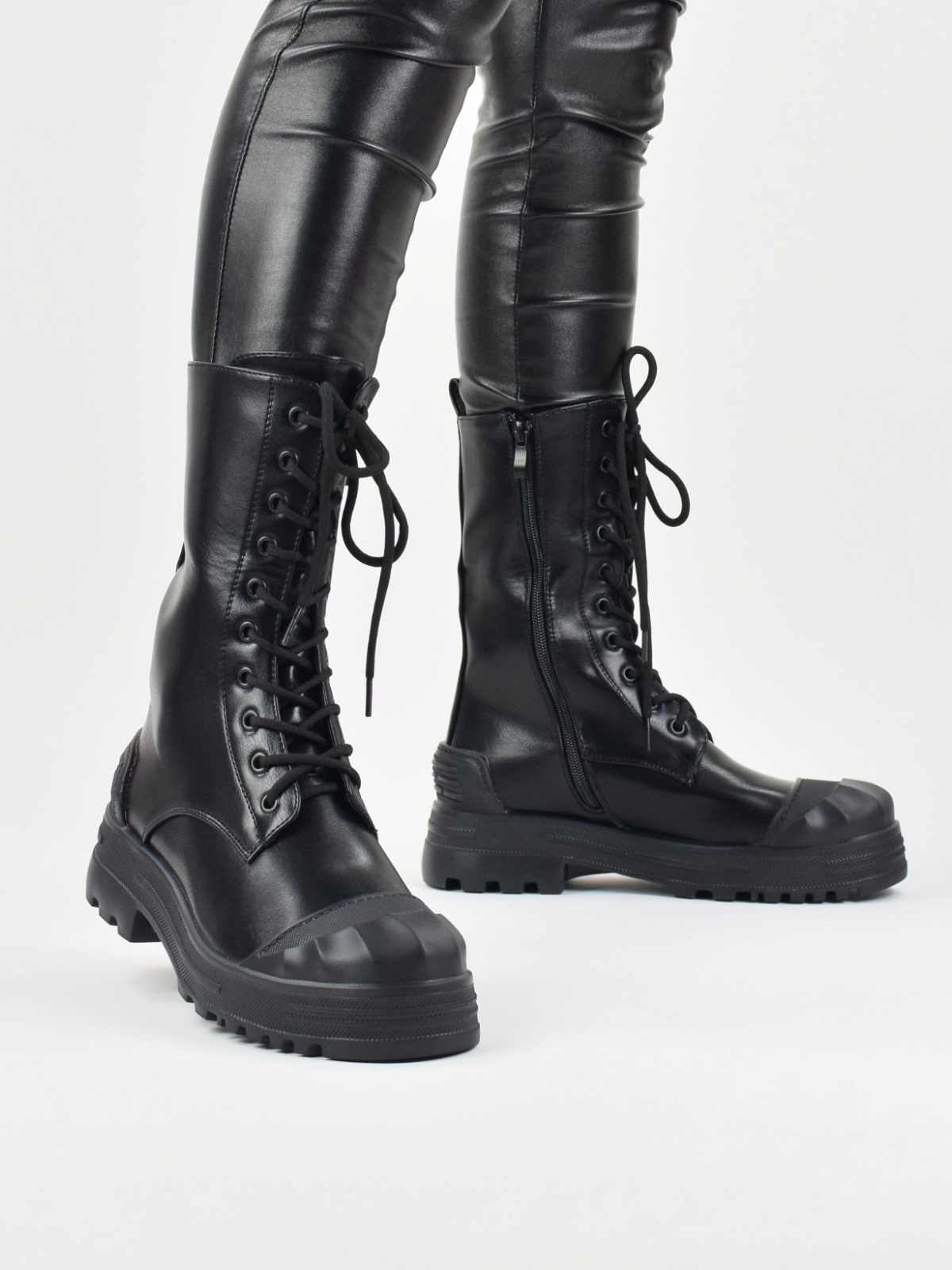 Chunky lace up boots in black