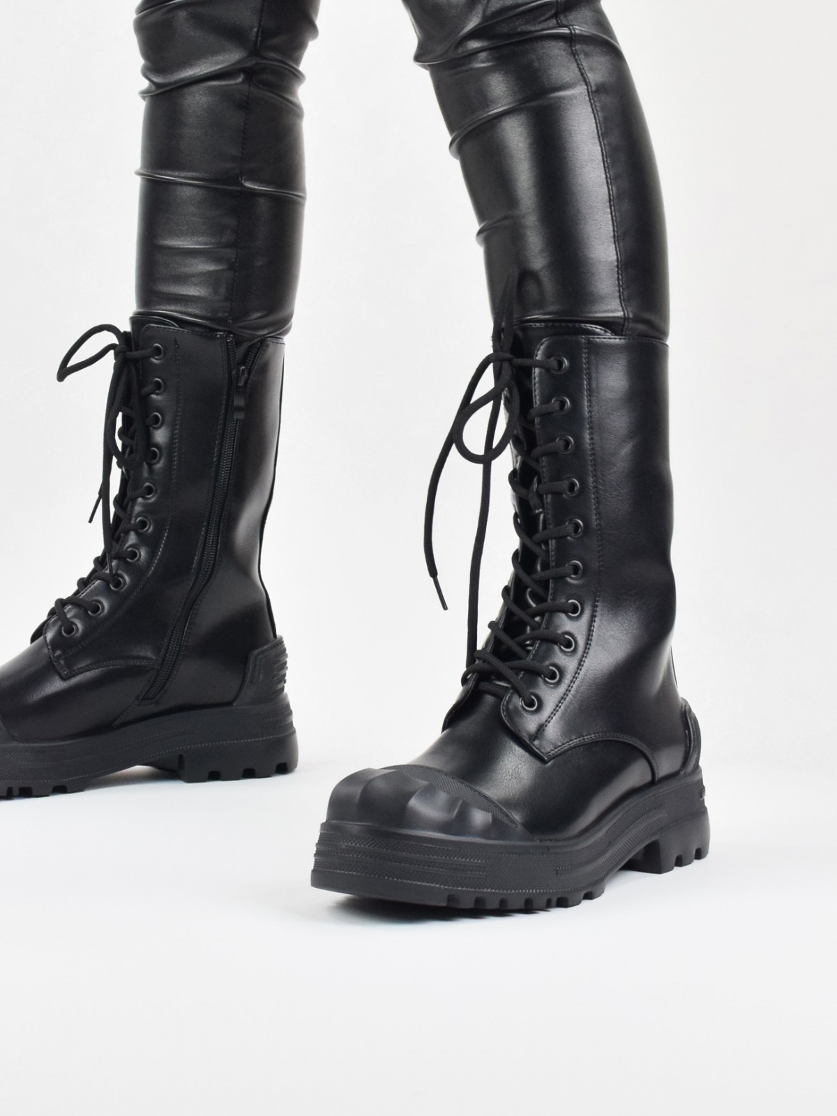 Chunky lace up boots in black